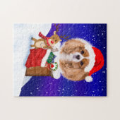 Pas Dog Santa Rooftop Reindeur met Geschenken aan Legpuzzel (Horizontaal)