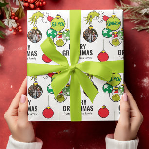 Pas familie foto aan - Grinch met kerstversiering Cadeaupapier
