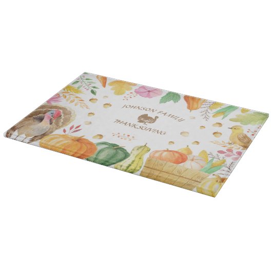 Pas Familienaam Traditionele Thanksgiving aan Snijplank (Hoek)