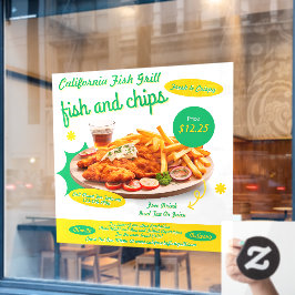 Pas Fish and Chips Cafe Sales Promo aan Raamsticker
