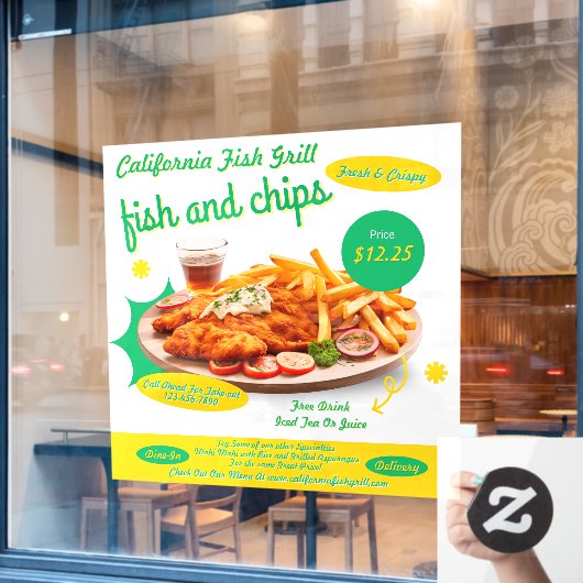Pas Fish and Chips Cafe Sales Promo aan Raamsticker (Cafe Raam)
