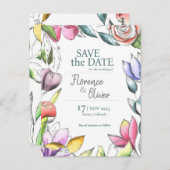 Pas Floral aan geschetst sparen de Datum Briefkaart (Voorkant / Achterkant)