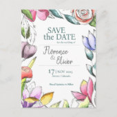 Pas Floral aan geschetst sparen de Datum Briefkaart (Voorkant)