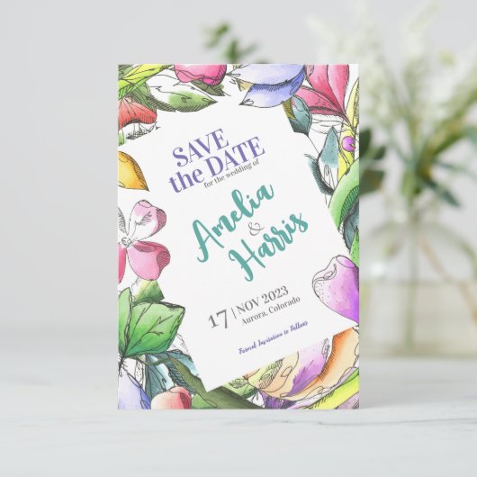 Pas Floral aan geschetst sparen de Datum Save The Date (Staand voorkant)