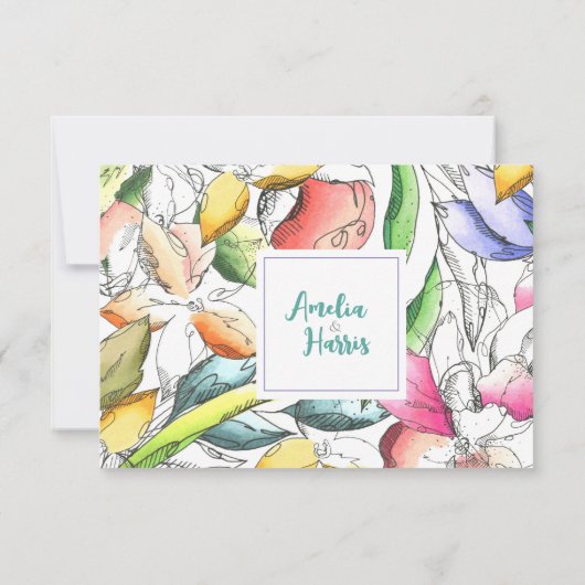 Pas Floral aan geschetst sparen de Datum Save The Date (Achterkant)