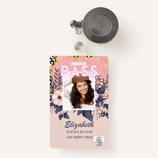 PAS Foto ID - Moppige Bloemen Glitters Trendend Badge (Voorkant met intrekbare)
