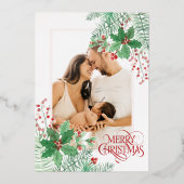 Pas Foto Rode Kerstmis aan Folie Feestdagenkaart (Voorkant)