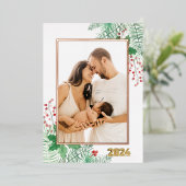 Pas Foto Rode Kerstmis aan Folie Feestdagenkaart (Staand Voorkant)