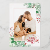 Pas Foto Rode Kerstmis aan Folie Feestdagenkaart (Voorkant)