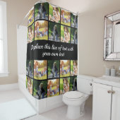 Pas fotocollage en tekst aan douchegordijn (In situ)