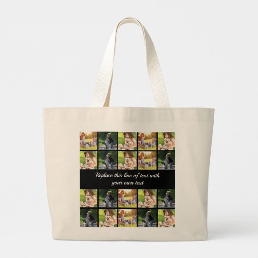 Pas fotocollage en tekst aan grote tote bag (Achterkant)