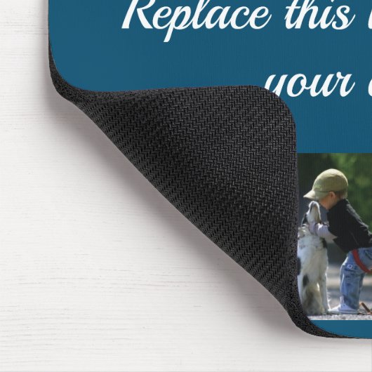 Pas fotocollage en tekst aan muismat (Hoek)