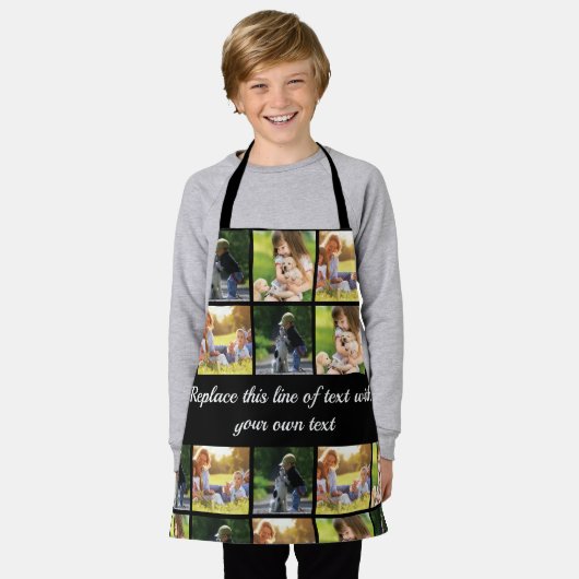 Pas fotocollage en tekst aan schort (Gedragen)