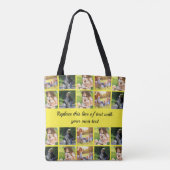Pas fotocollage en tekst aan tote bag (Achterkant)