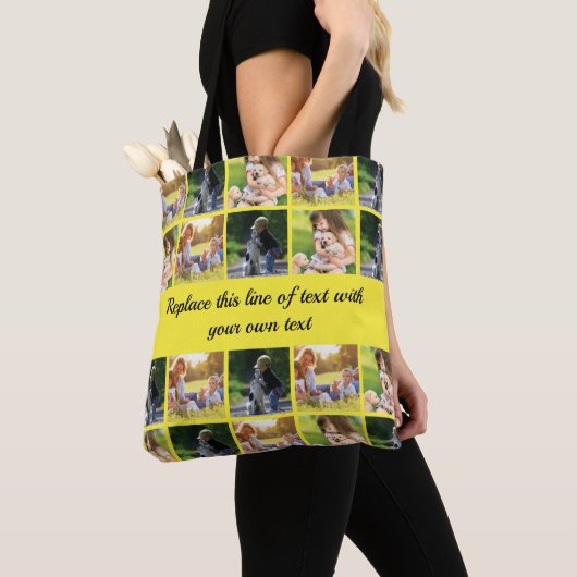 Pas fotocollage en tekst aan tote bag (Dichtbij)