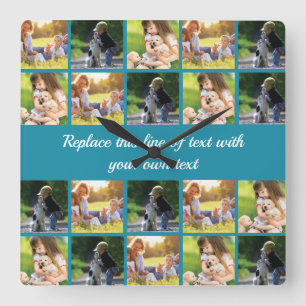 Pas fotocollage en tekst aan vierkante klok