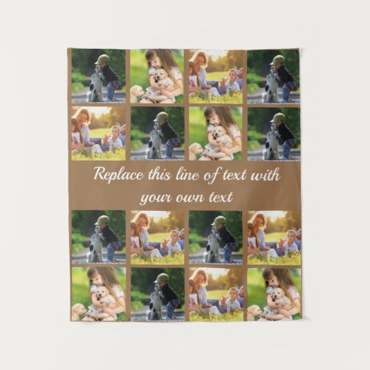 Pas fotocollage en tekst aan wandkleed (Voorkant)