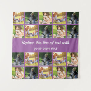 Pas fotocollage en tekst aan wandkleed