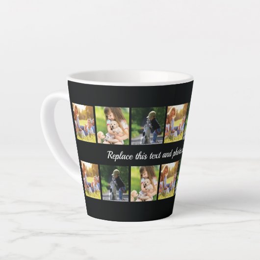 Pas fotocollage en tekst latte mok aan (Linkerhoek)