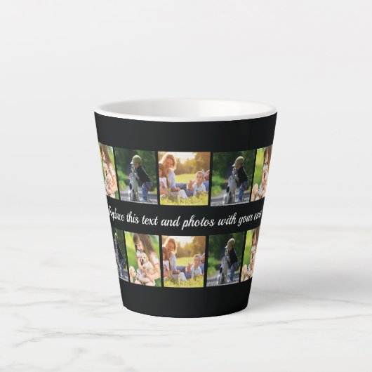 Pas fotocollage en tekst latte mok aan (Voorkant)