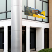 Pas gedetailleerd appartementencomplex nu te verhu spandoek (Buitenkant Gebouw)