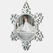 Pas getrouwd 1-kerstfoto Silver Paint Tin Sneeuwvlok Ornament (Rechts)