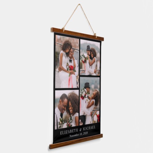 Pas getrouwd 4 Foto Collage Black Hangend Wandkleed (Gebogen)