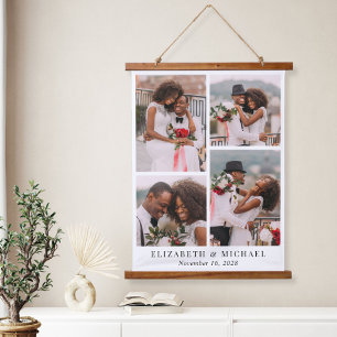 Pas getrouwd 4 Fotocollage bruiloft Hangend Wandkleed