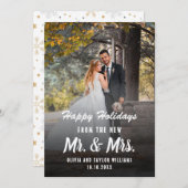 Pas getrouwd Aangepaste foto Mr. en Mrs. Eerste Ke Feestdagenkaart (Voorkant / Achterkant)