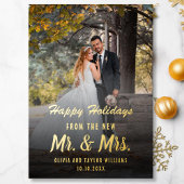 Pas getrouwd Aangepaste foto Mr. en Mrs. Eerste Ke Folie Feestdagenkaart