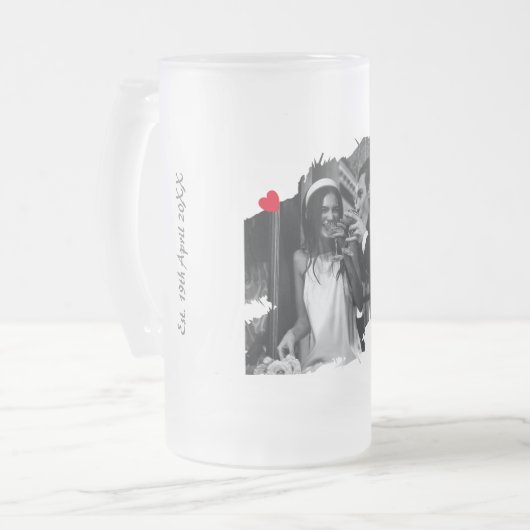 Pas getrouwd aangepaste geëtste foto aandenken matglas bierpul (Voorkant links)