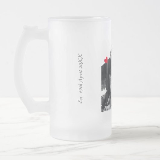 Pas getrouwd aangepaste geëtste foto aandenken matglas bierpul (Links)