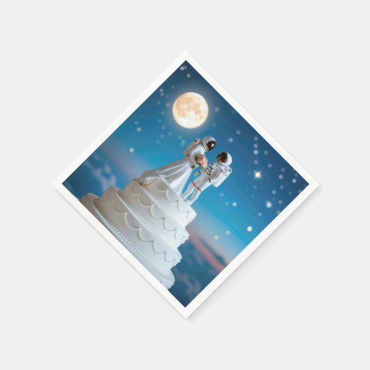 Pas getrouwd astronauten op een bruidstaart servet (Hoek)