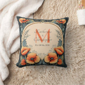Pas getrouwd  Bloemen Monogram Poppy Art Nouveau Kussen (Deken)