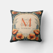 Pas getrouwd  Bloemen Monogram Poppy Art Nouveau Kussen (Achterkant)