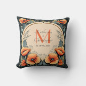 Pas getrouwd  Bloemen Monogram Poppy Art Nouveau Kussen (Voorkant)