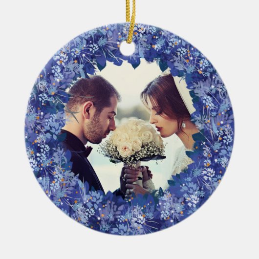 Pas getrouwd Blue Wreath Keepomwille Keramisch Ornament (Voorkant)