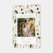 Pas getrouwd Boho kerst botanische foto Metalen Ornament (Voorkant links)
