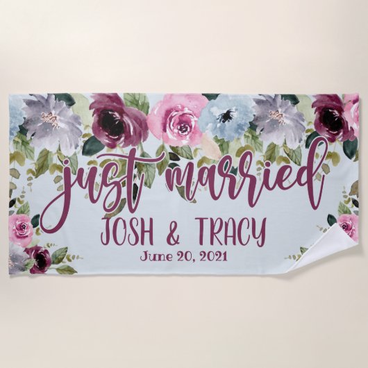 Pas Getrouwd Bruid en Bruidegom Aangepaste Trouw  Strandlaken (Voorkant)