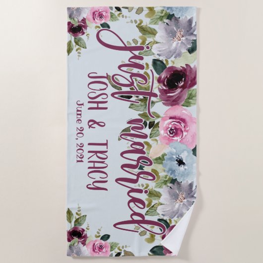 Pas Getrouwd Bruid en Bruidegom Aangepaste Trouw Strandlaken (Voorkant)