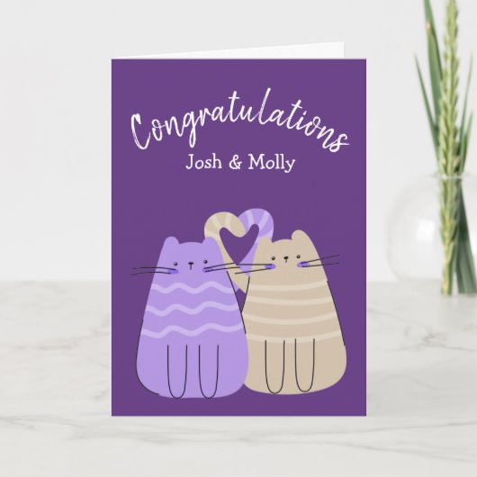 Pas getrouwd Cats Gefeliciteerd met Paars Kaart (Voorkant)
