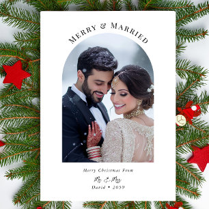 Pas getrouwd Christmas Merry & Married Arch Foto Feestdagenkaart