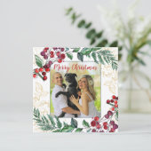 Pas getrouwd Coupel met hond met kerstmis met bloe (Staand voorkant)