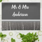 Pas getrouwd Couples Names Elegant Silver Stripes Theedoek (Gevouwen)