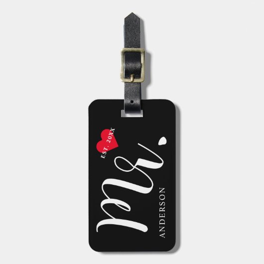 Pas getrouwd de heer Black and White Bagagelabel (Voorkant verticaal)