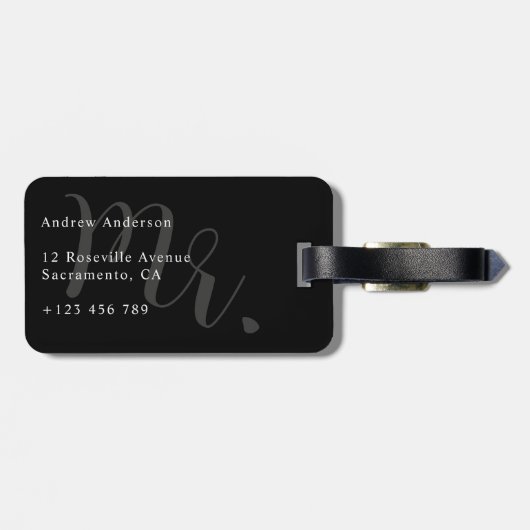 Pas getrouwd de heer Black and White Bagagelabel (Achterkant horizontaal)