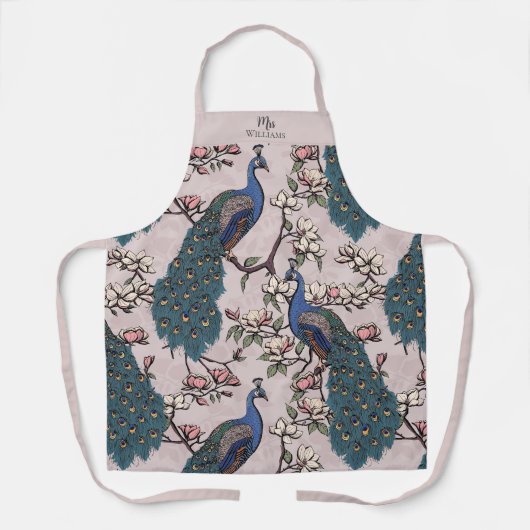 Pas getrouwd de heer en mevrouw Floral Peacock Blu Schort (Voorkant)