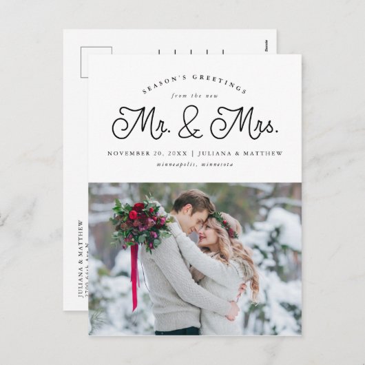 Pas getrouwd de heer en mevrouw Foto Feestdagenkaart (Voorkant / Achterkant)