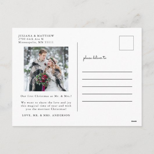 Pas getrouwd de heer en mevrouw Foto Feestdagenkaart (Achterkant)