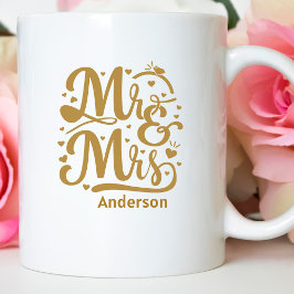 Pas getrouwd de heer en mevrouw Gold Lettering Gif Koffiemok